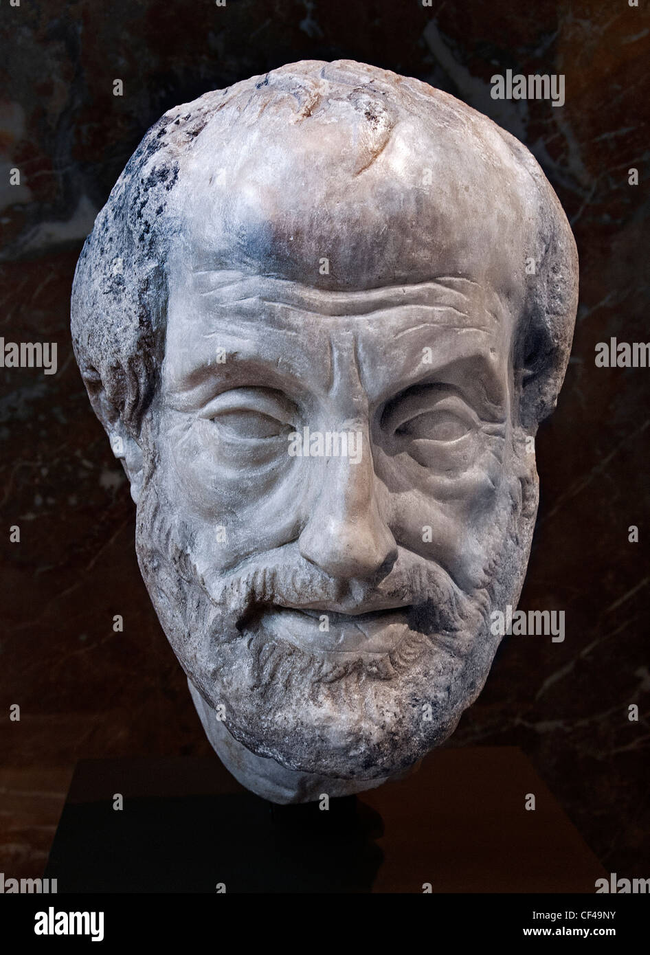 Portrait of Aristoteles Aristotele Philosopher copy 1st or 2nd century of a lost bronze sculpture made by Lysippos Greek Greece Stock Photo