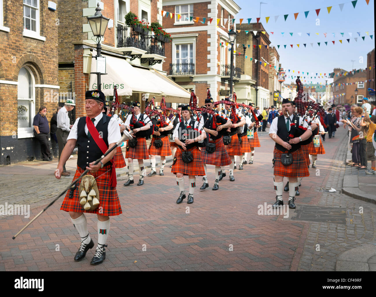 Pipers parading through the streets of Rochester at the Dickens Festival 2010. Stock Photo