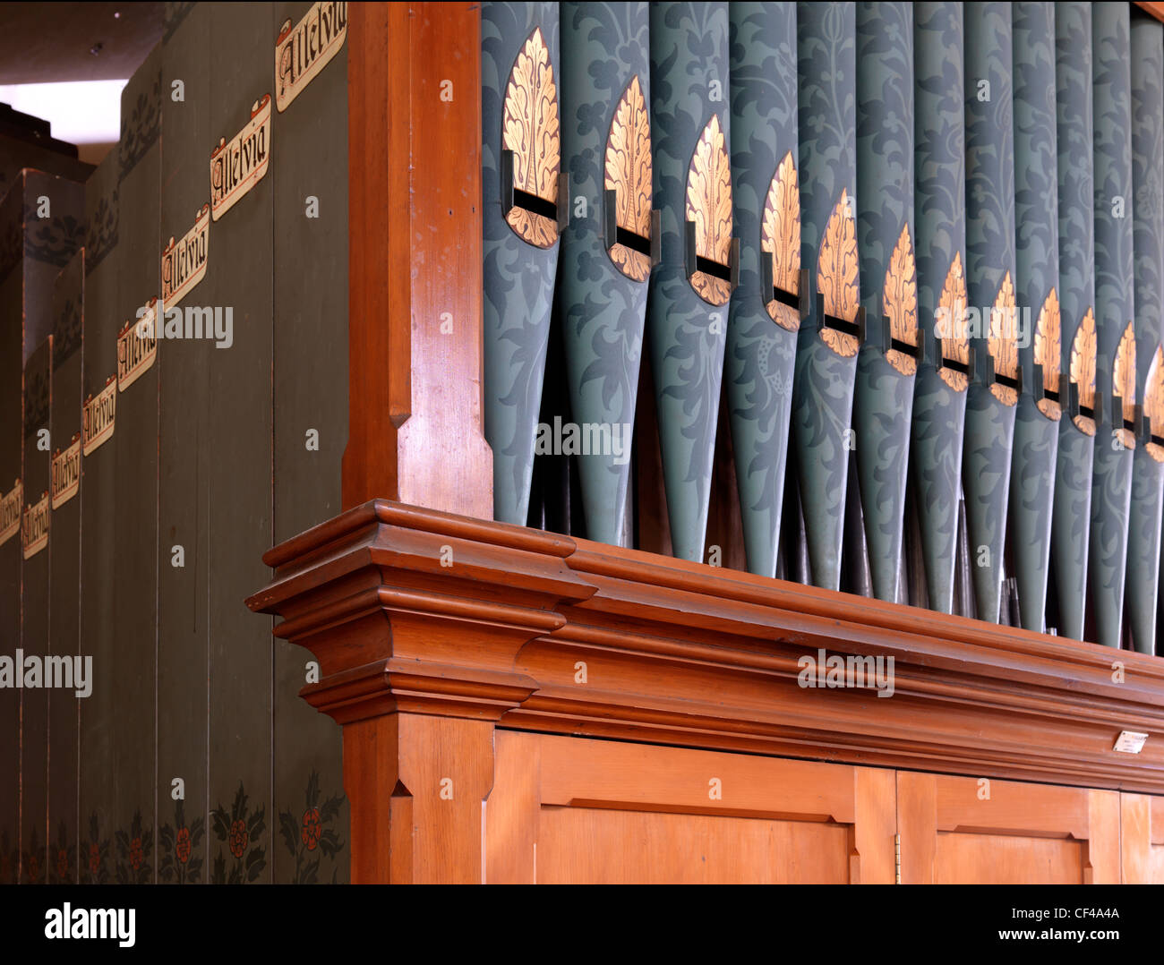 Detail of the pipe organ in St. Mary Magdalene Church in Barkway. Stock Photo