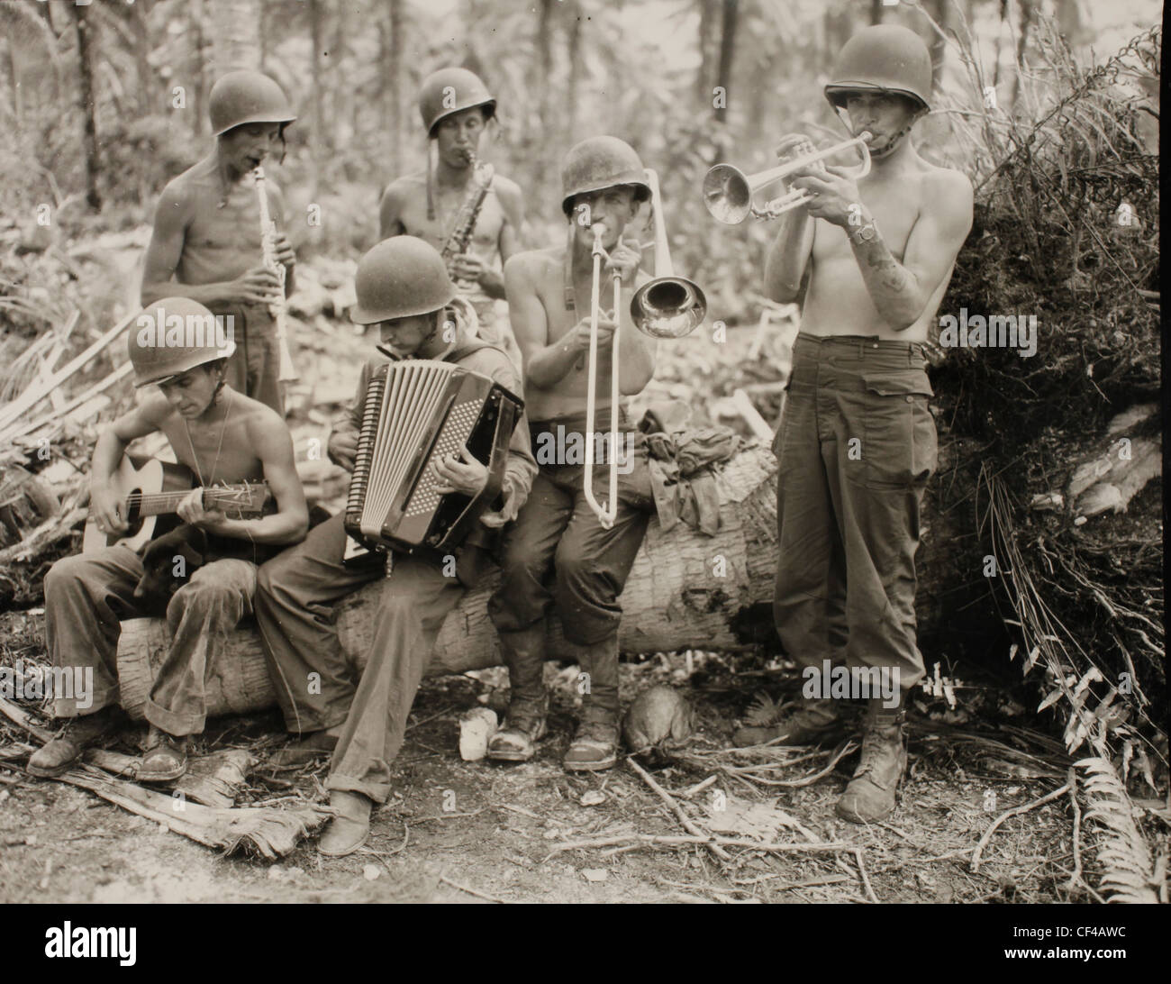 SSS orchestra 1st Cavalry Division on Los Negros Islands entertainment troops US Army Pacific Campaign band WWII World War II Stock Photo