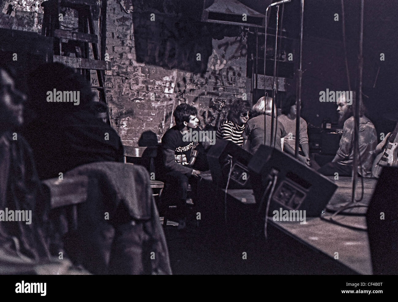 New York, NY, USA - People Hanging Out inside C.B.G.B.'s Nightclub, Interior Scene, 1970s Music, vintage American photos Stock Photo