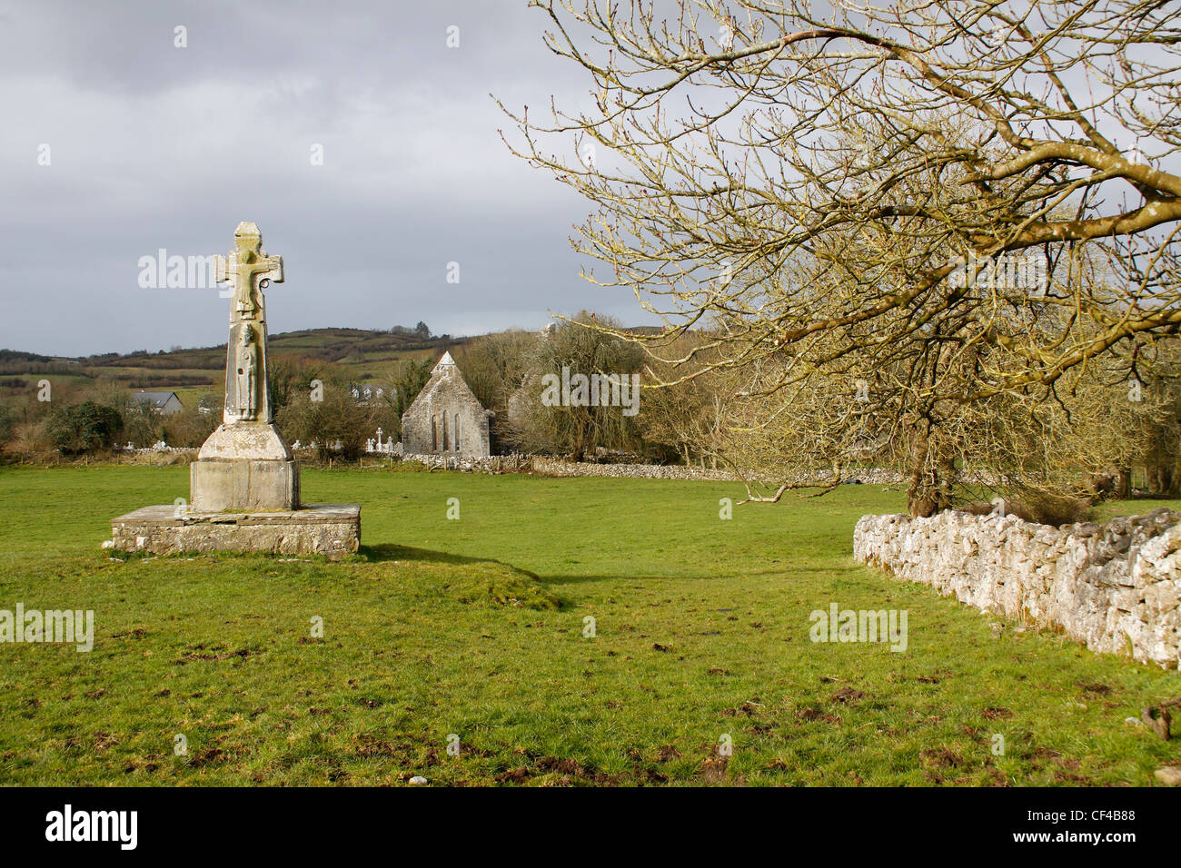 Dysert O'dea High Cross And Church; County Clare Ireland Stock Photo