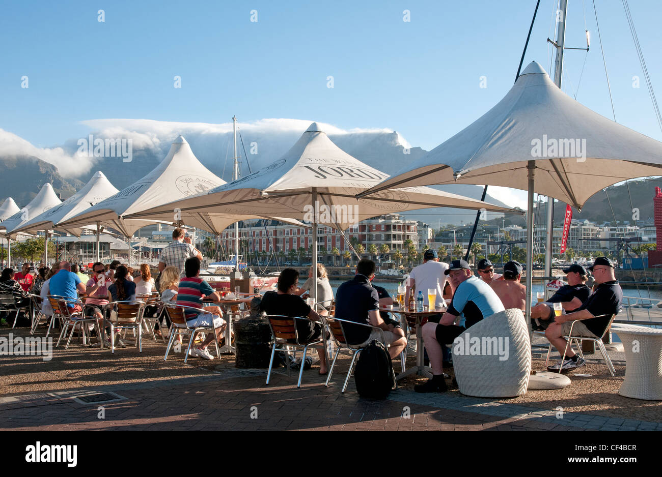 V&A Waterfront Cape Town South Africa customers drinking on the harbourside Stock Photo