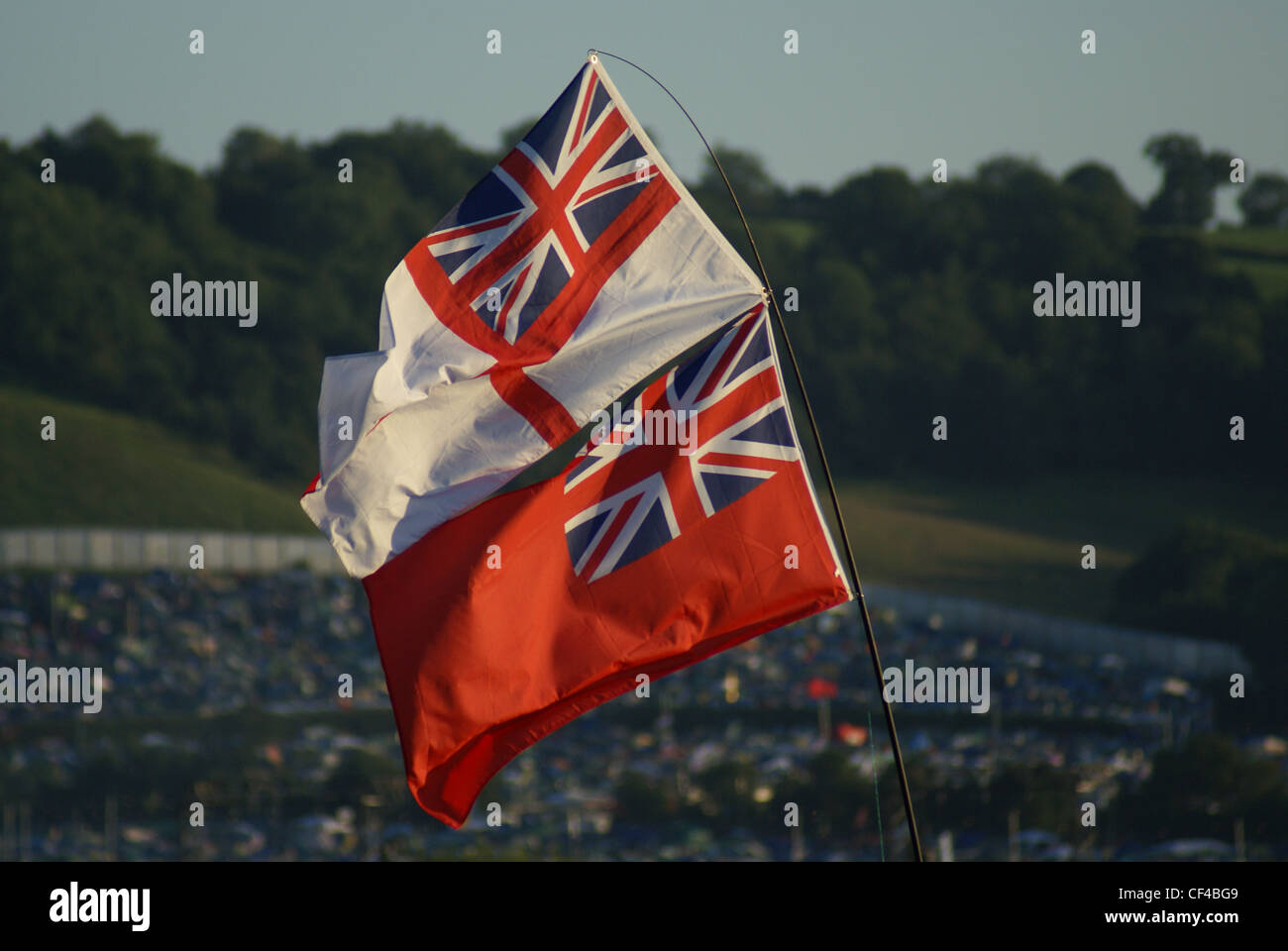 Red Ensign & White Ensign flown at a Music Festival Stock Photo