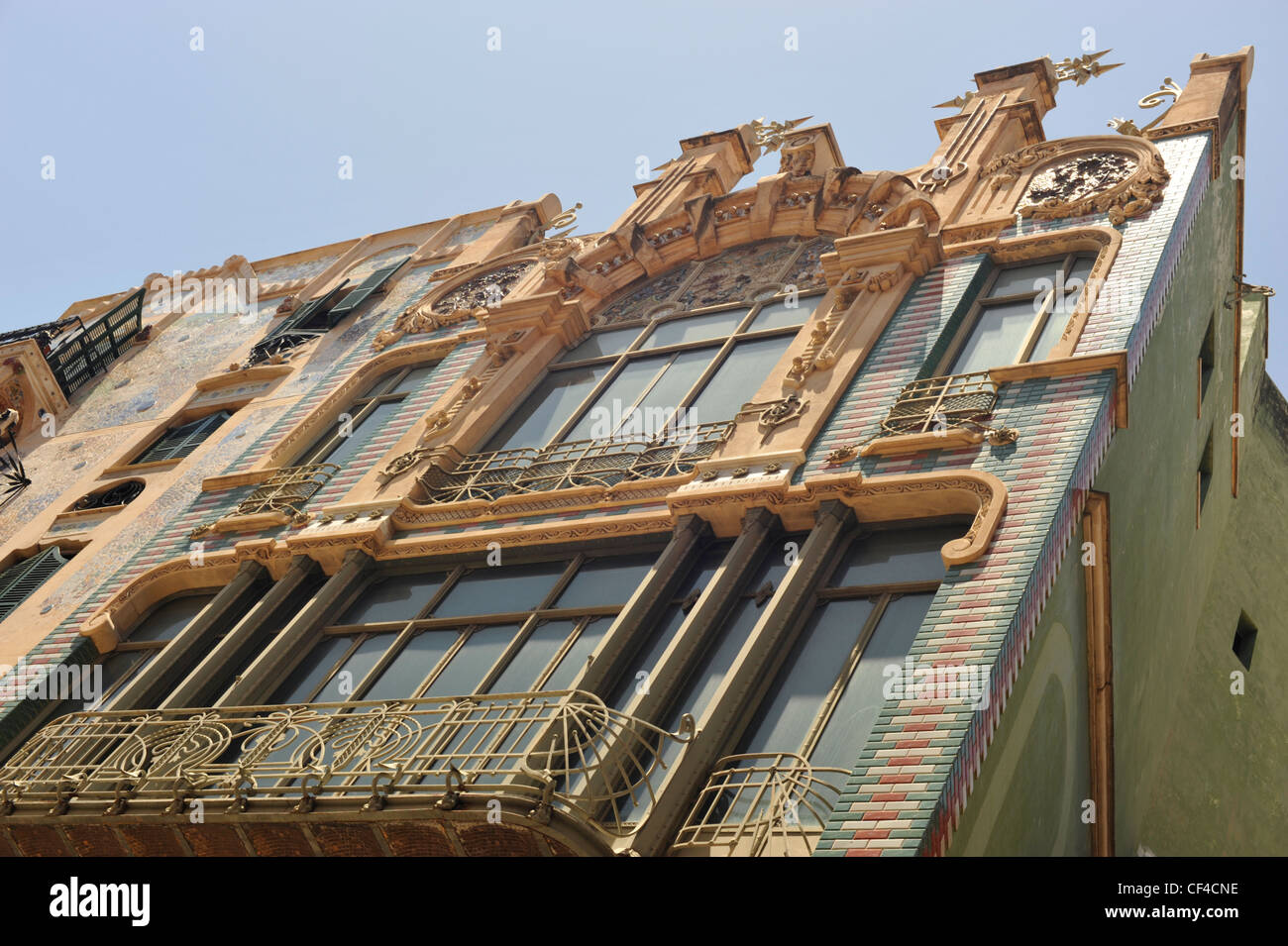 Art Nouveau buildings and balconies in the town of Palma Majorca Balieric Islands Spain Stock Photo