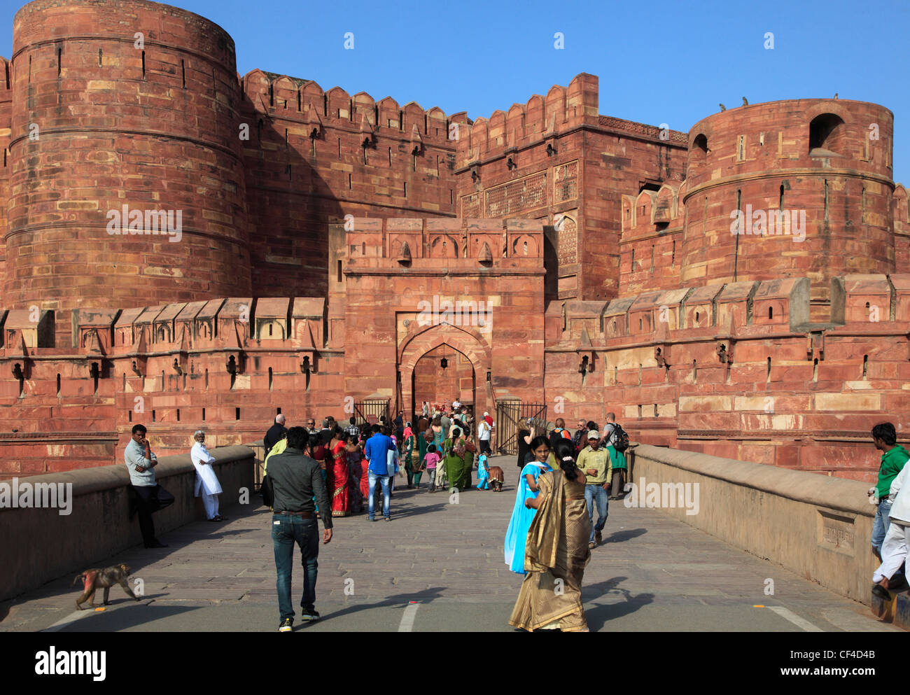 India, Uttar Pradesh, Agra, Fort, Amar Singh Gate, Stock Photo