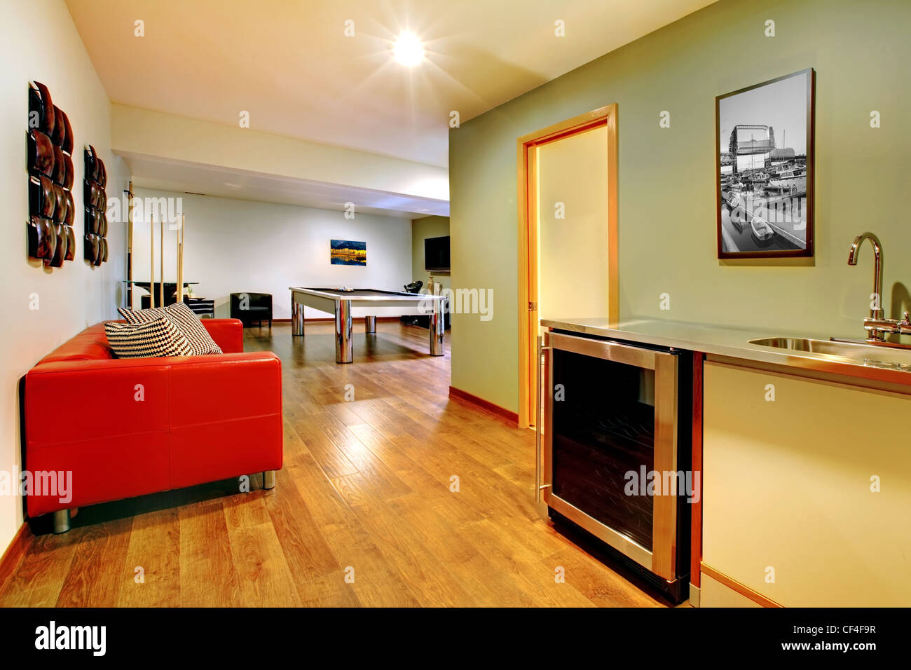 Fun Play Room Home Interior Basement Room Without Windows With Pool Stock Photo Alamy