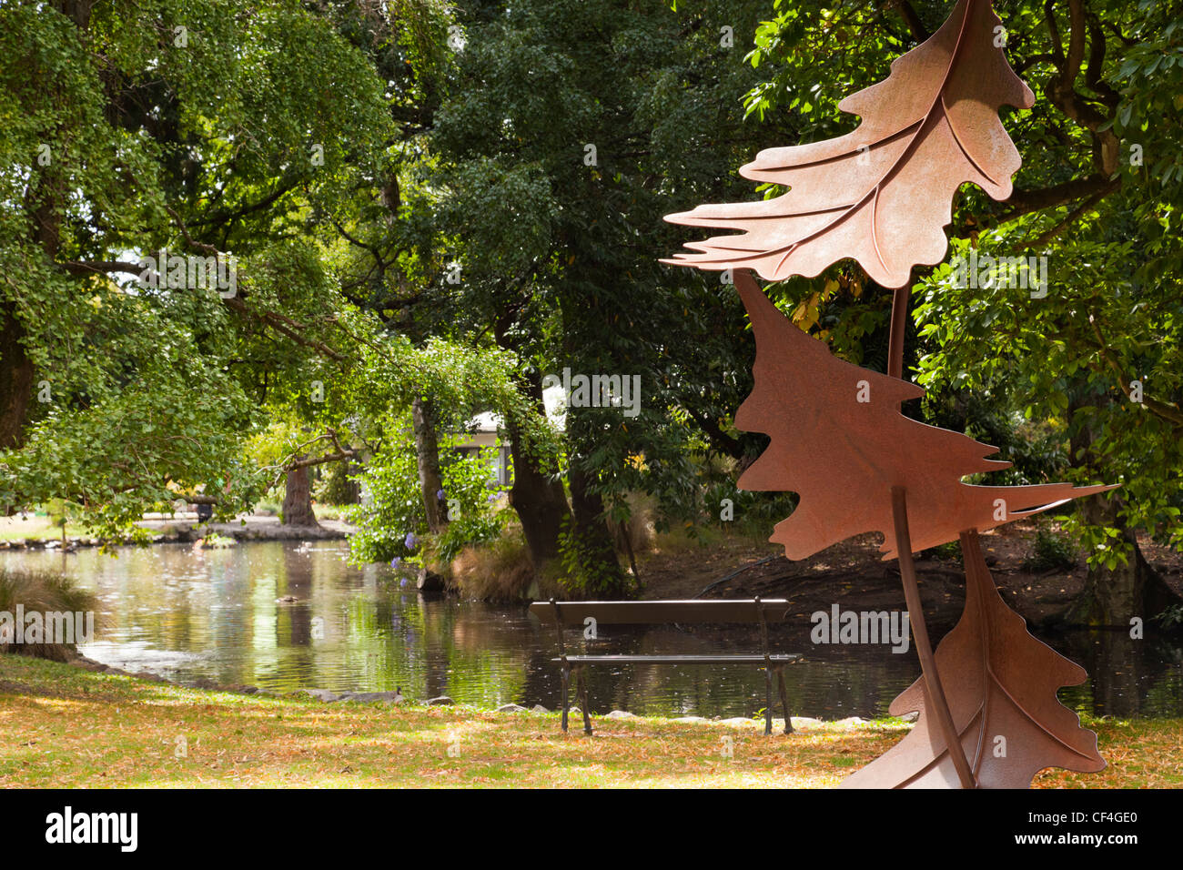 Leaf sculpture in Hagley Park, Christchurch, New Zealand, by Raymond Herber 2006. Stock Photo