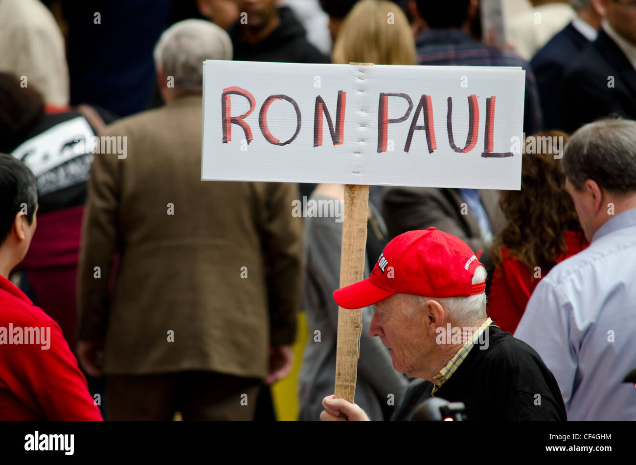 Senior Ron Paul supporter at the California State GOP convention 2/25/2012. Stock Photo