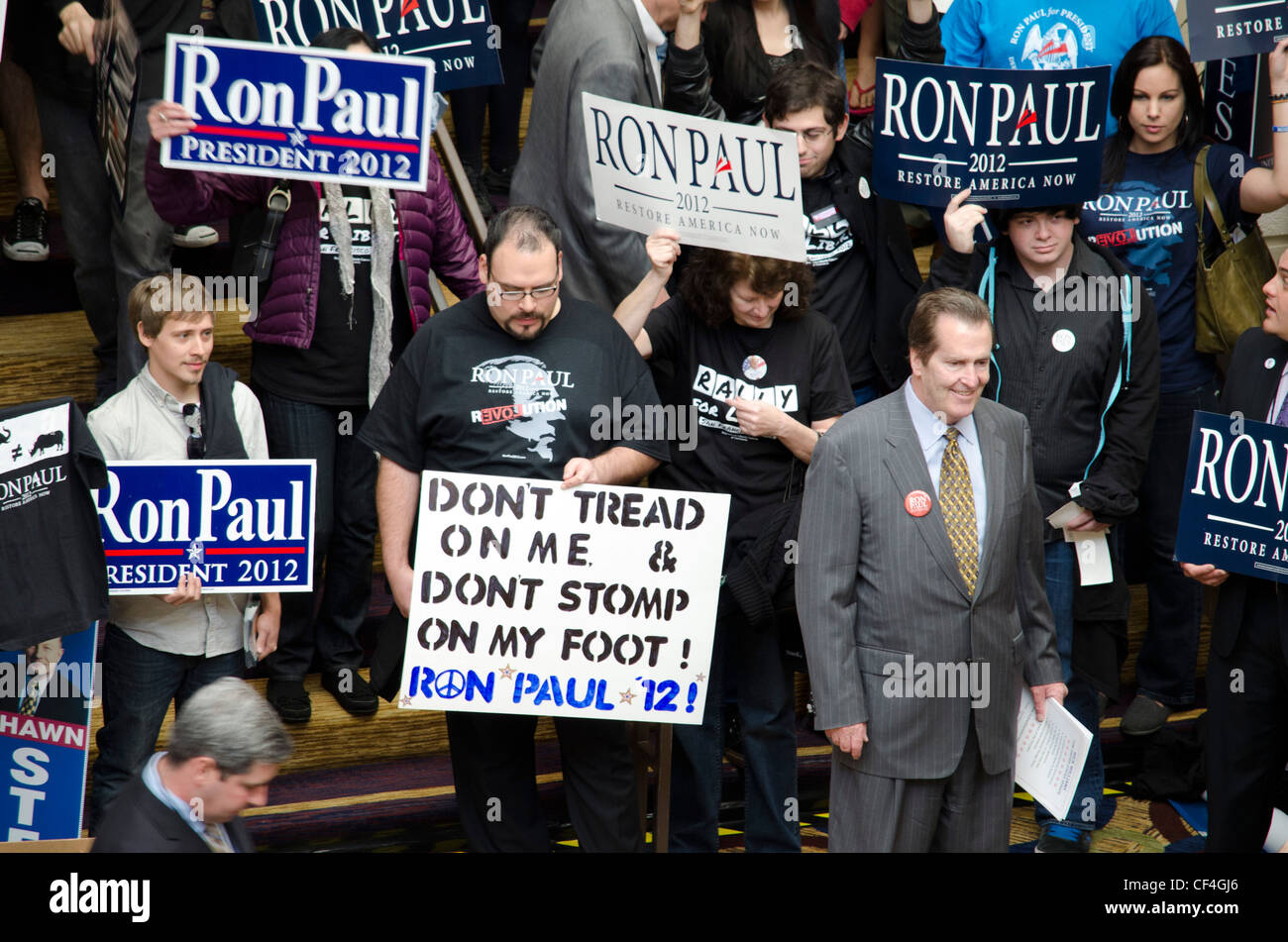 Rick Williams, California GOP senate candidate with Ron Paul supporters at the State GOP convention 2/25/2012 Stock Photo