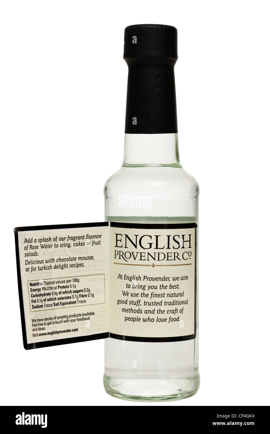 Bottle of English Provender Co Essence of Rose Water Stock Photo