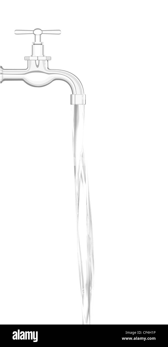 a water tap with realistic flowing water, on a white background Stock ...