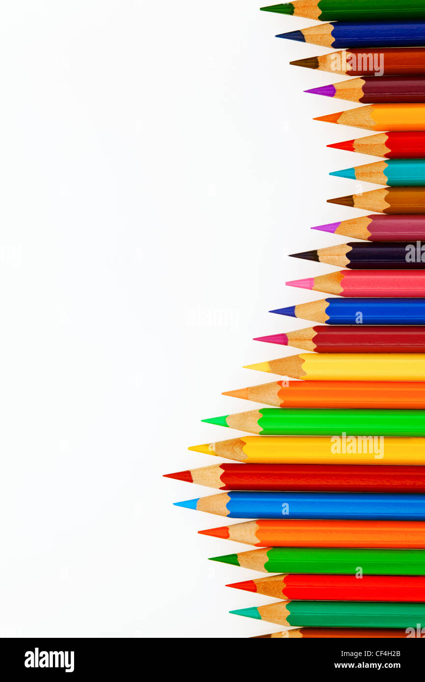 many different colored pens. colored pencils isolated on a white background. Stock Photo