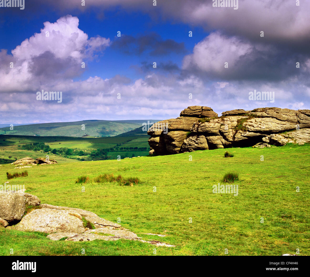 Hay Tor, a granite tor close to Manaton in the Dartmoor National Park. Stock Photo