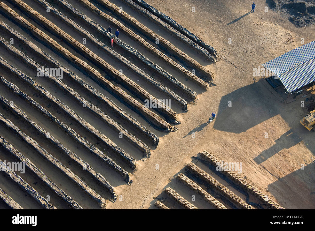 Aerial views of a brick making yard from Zimbabwe Stock Photo