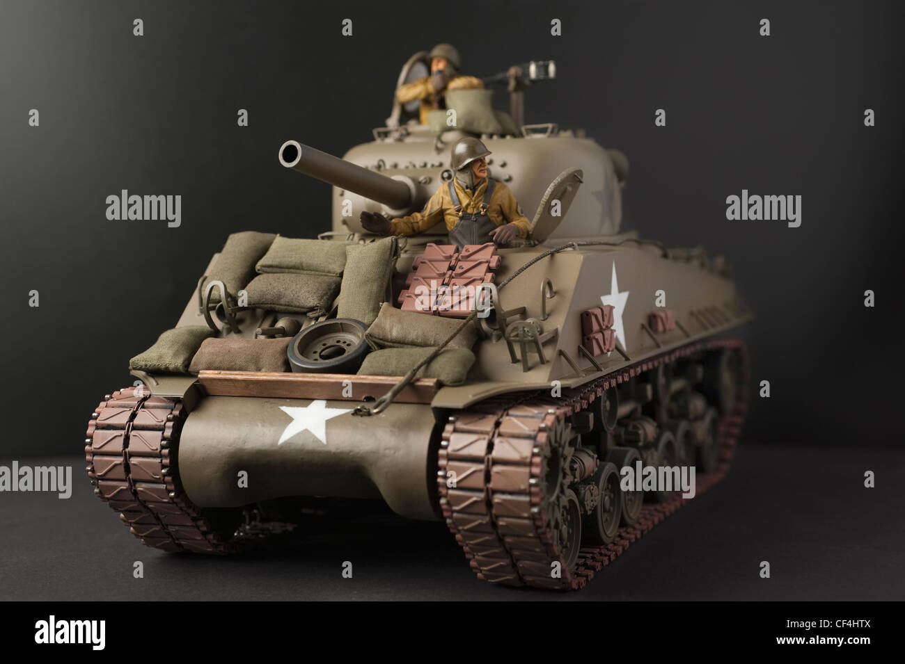 Sherman A4 tank in late 1944 second world war US colours with sandbag