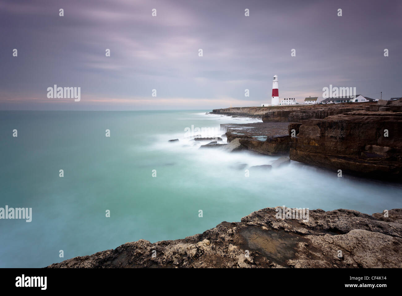 Portland Bill Lighthouse in stormy weather. Stock Photo