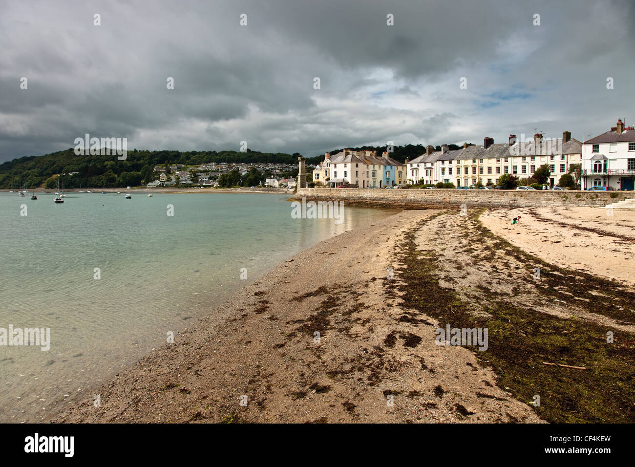 The beach in the small resort of Beaumaris on the Menai Strait in