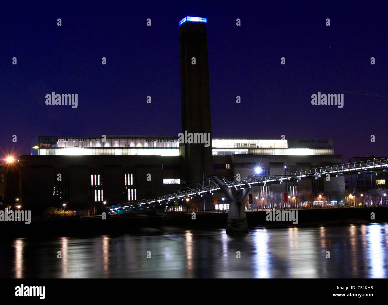Tate Modern at night. Tate Modern was created in the year 2000 to display the national collection of international modern art (d Stock Photo