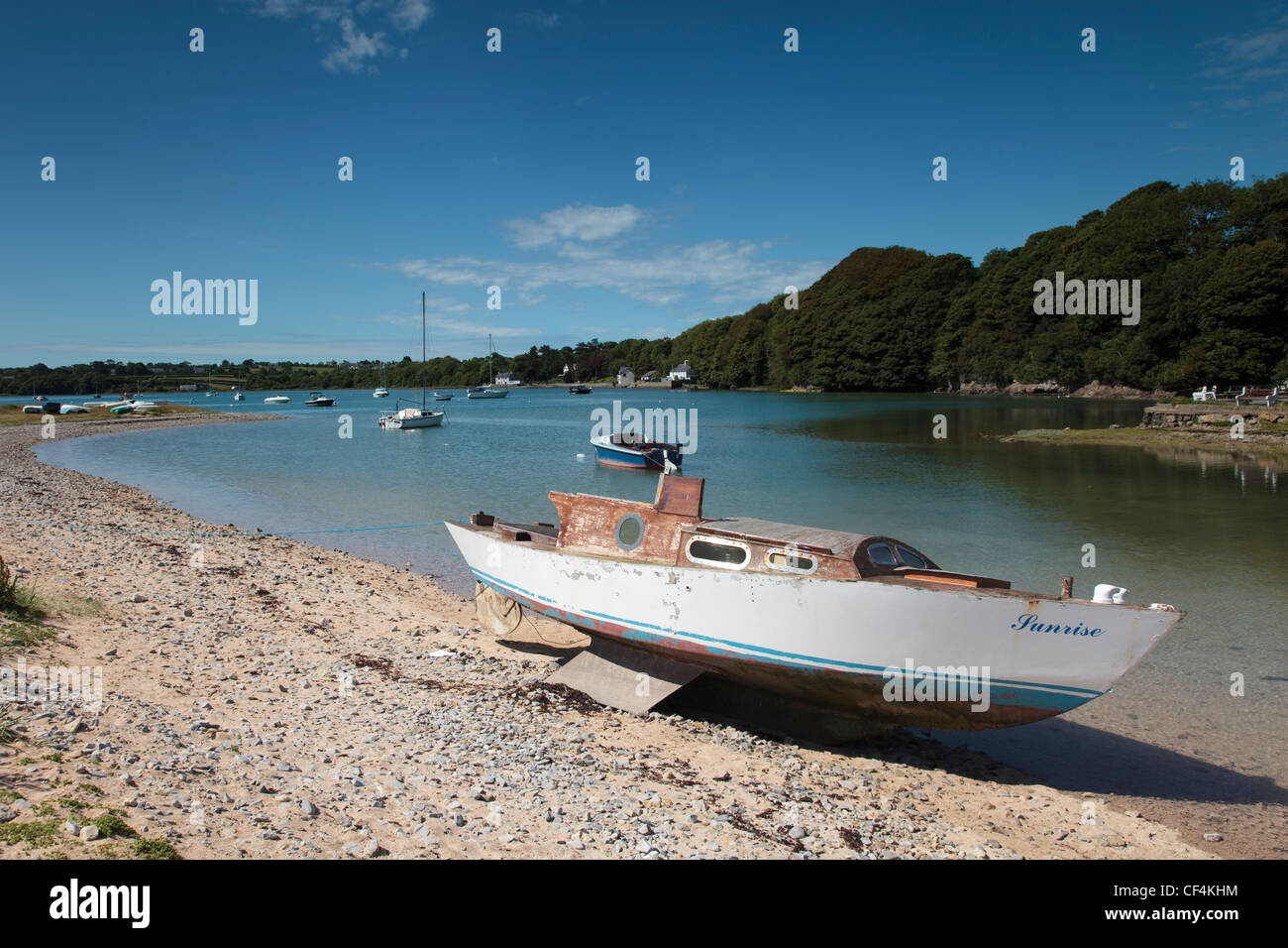 The pretty little harbour at Red Wharf Bay on the Isle of Anglesey in Wales. Stock Photo