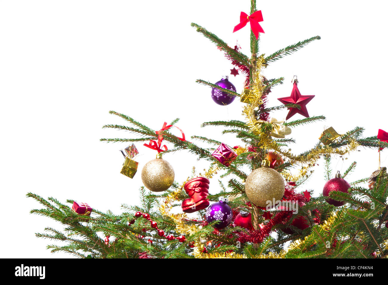 decorated christmas tree isolated on white background Stock Photo - Alamy