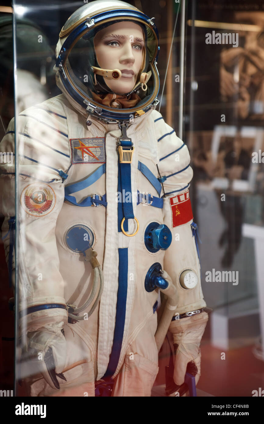 MOSCOW RUSSIA NOVEMBER 8: Astronautics museum Soviet spacesuit symbolics USSR November 8 2009 in Moscow Russia. Stock Photo