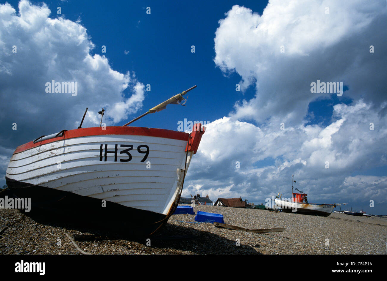 Fishing boats on the beach at Aldeburgh in Suffolk. Stock Photo