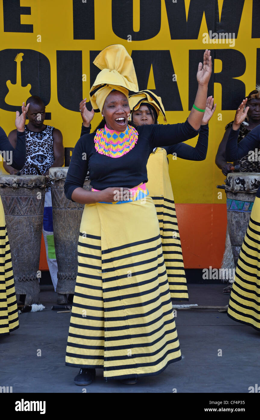 African dance troupe in Town Square at Gold Reef City Theme Park