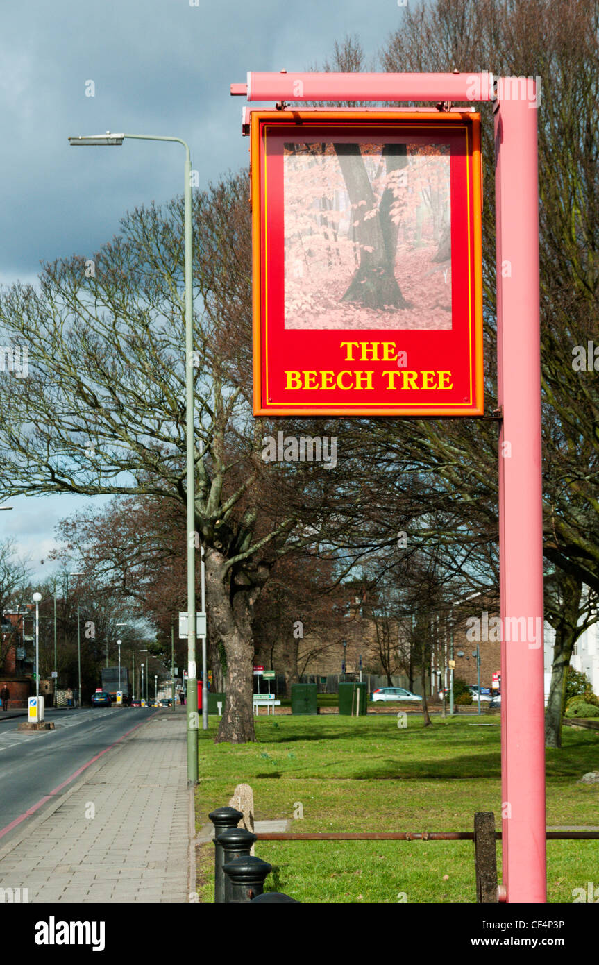 Sign for 'The Beech Tree' pub in Bromley, South London. Stock Photo