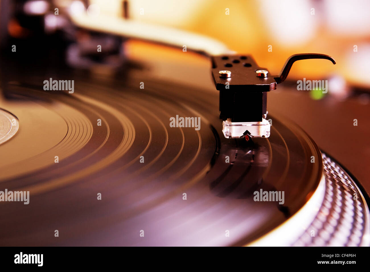 Record player spinning the disc with music Stock Photo Alamy