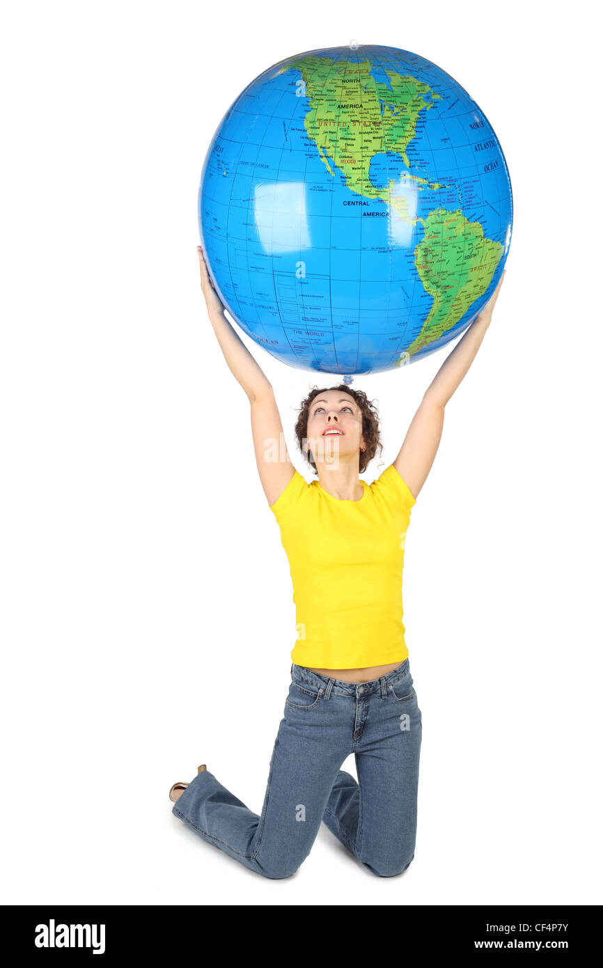 Woman Holding Earth Ball In Cut Out Stock Images Pictures Alamy