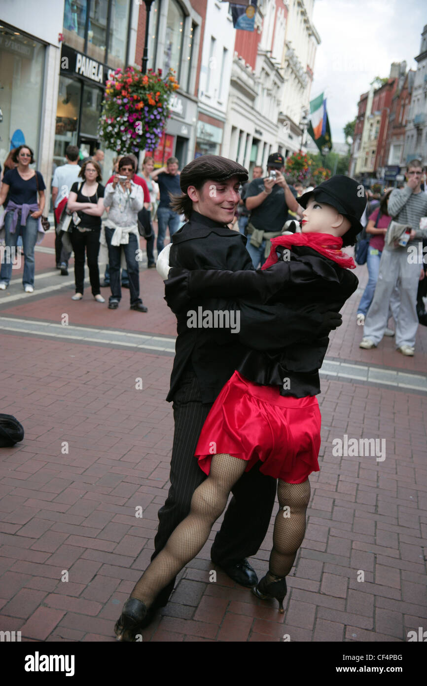 Paulo and Marlene, a street entertainer performing in Grafton Street, Dublin. Stock Photo