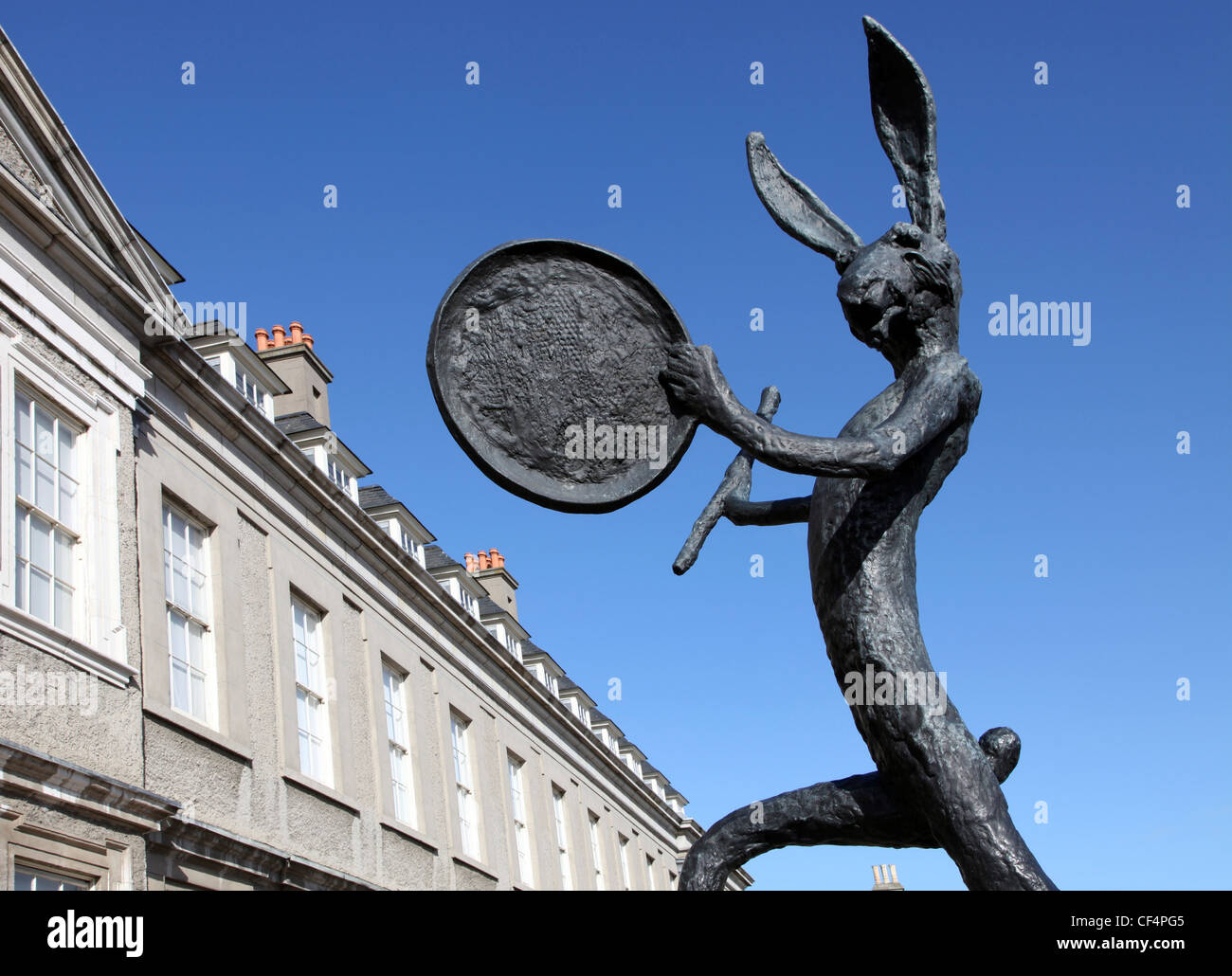 A large bronze sculpture of a hare by Barry Flanaghan outside the Irish Museum of Modern Art. Stock Photo