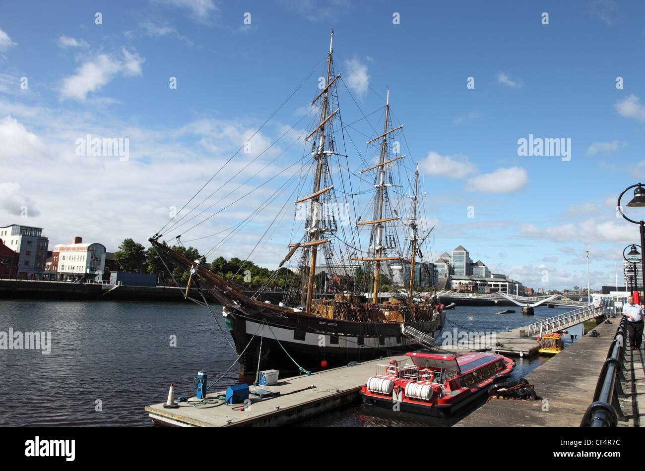 Jeanie Johnston Famine Ship Museum on the River Liffey, a replica of the three masted barque which made sixteen voyages across t Stock Photo