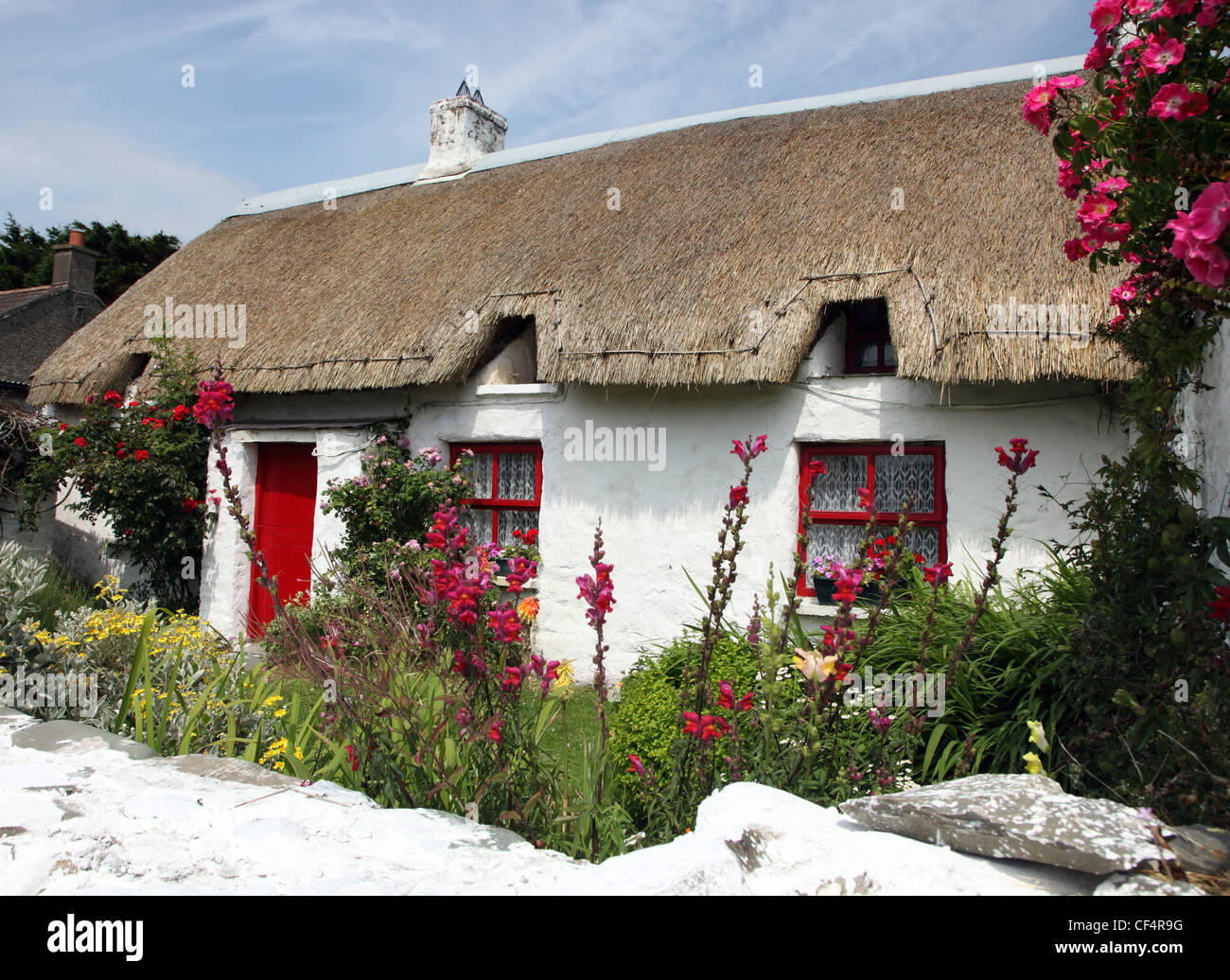 Thatched cottage at Clogherhead, a small fishing village by the Irish sea on the Clogherhead Peninsula, a National Heritage Area Stock Photo