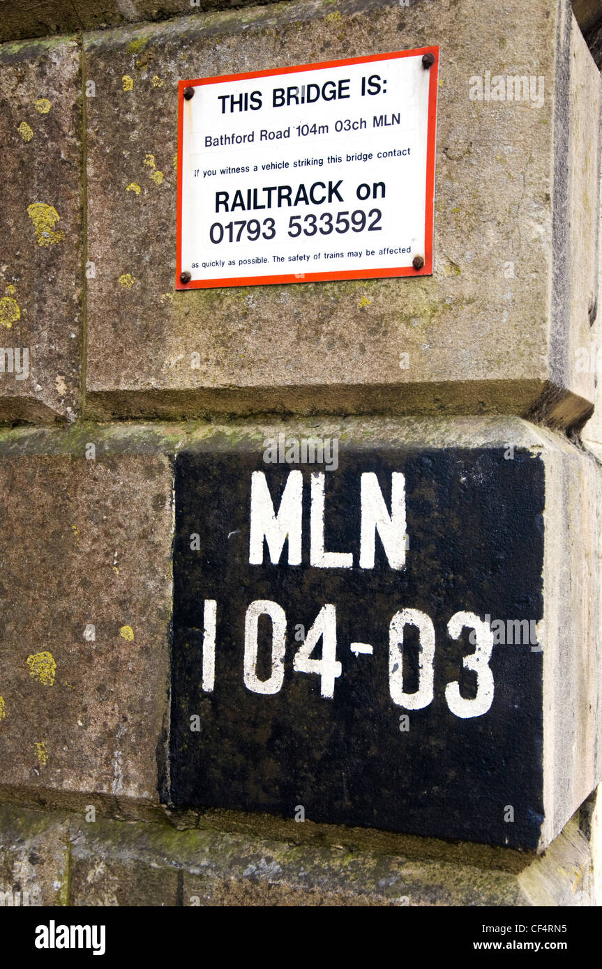 Bridge identification number MLN at Bathford Stock Photo Alamy