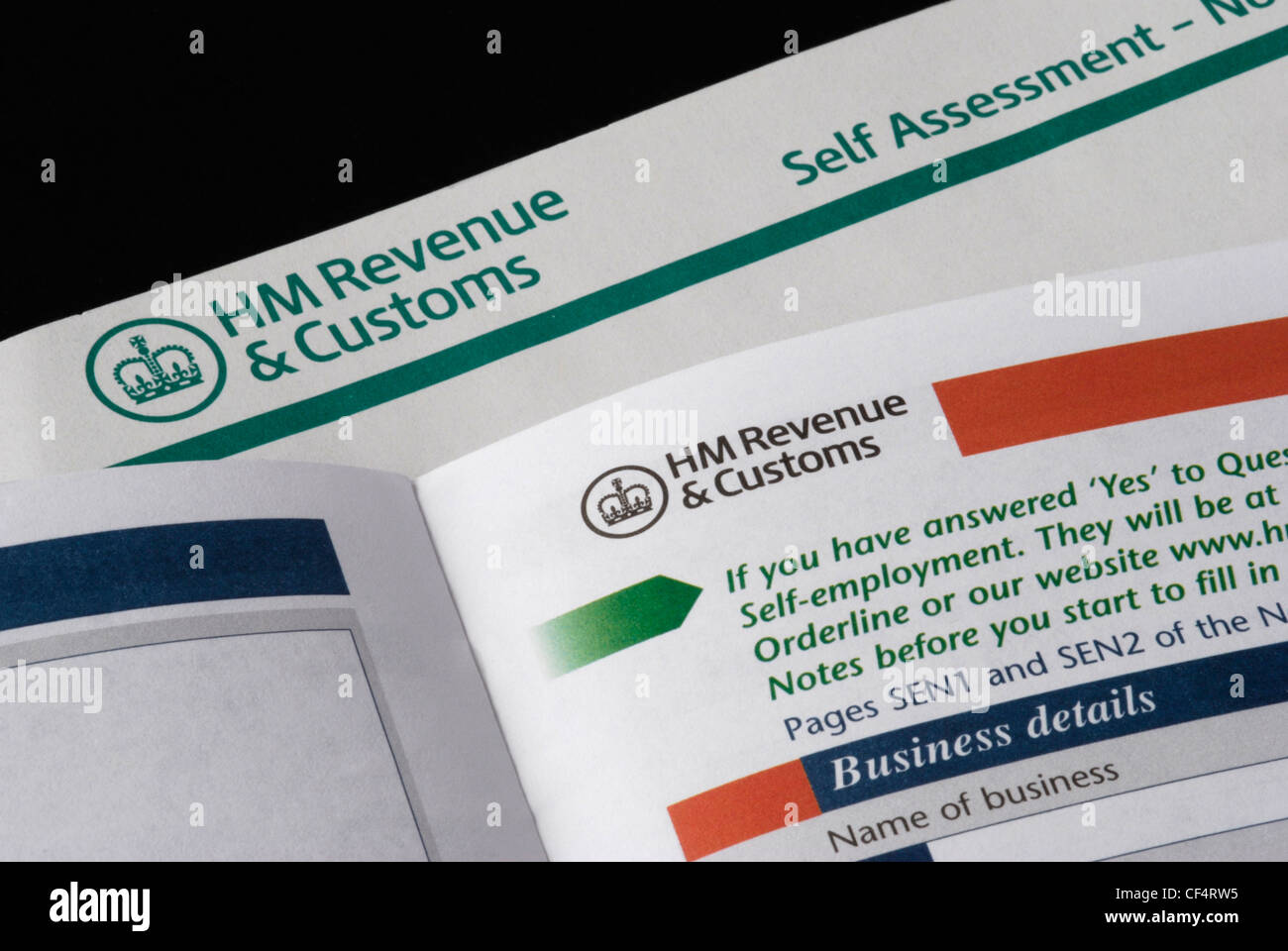 Self Assessment pages from HM Revenue and Customs (HMRC) UK tax return. Stock Photo