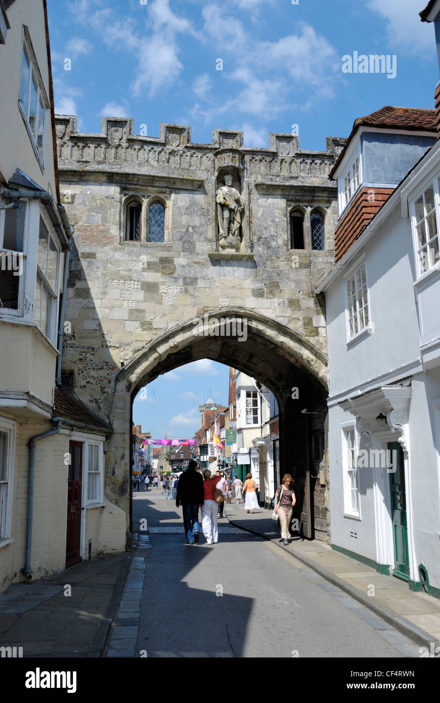 The 14th Century North Gate in Salisbury leading into the Cathedral Close. The gate is still locked from 11pm to 6am each night. Stock Photo