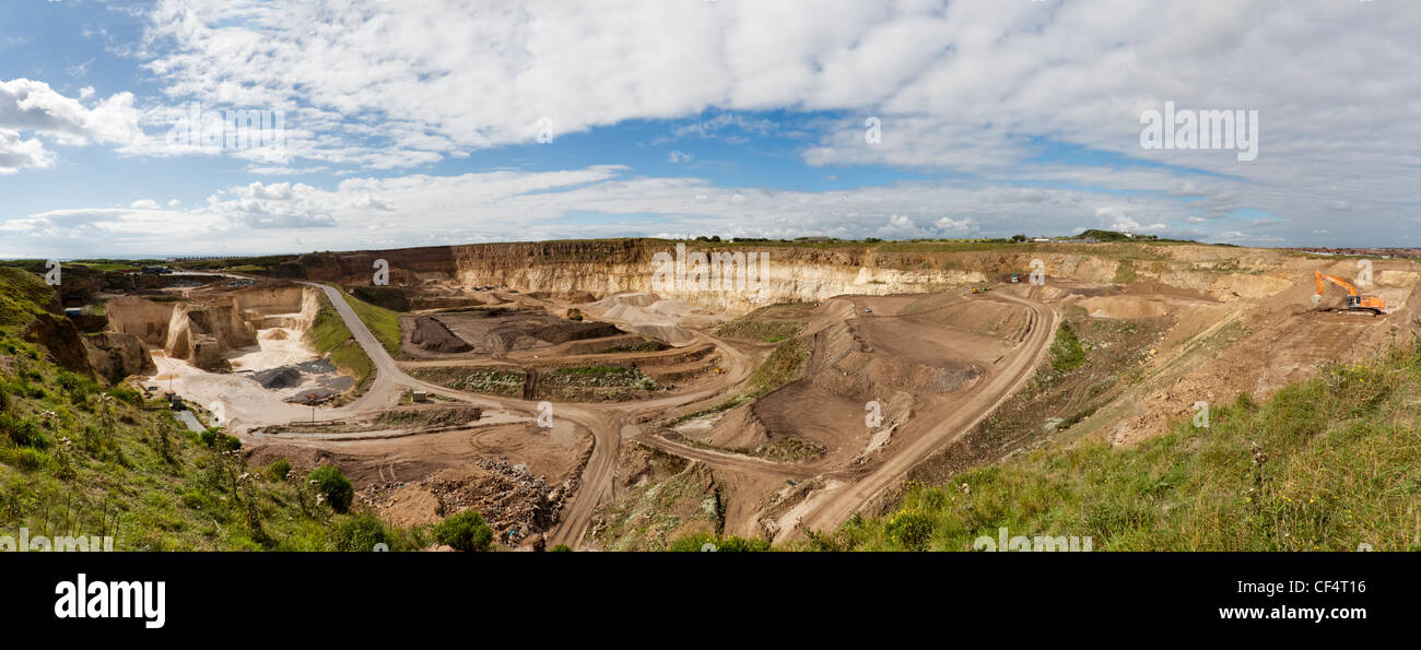 Panoramic view of Marsden Quarry, a limestone quarry operated by Owen Pugh Aggregates Ltd. Stock Photo
