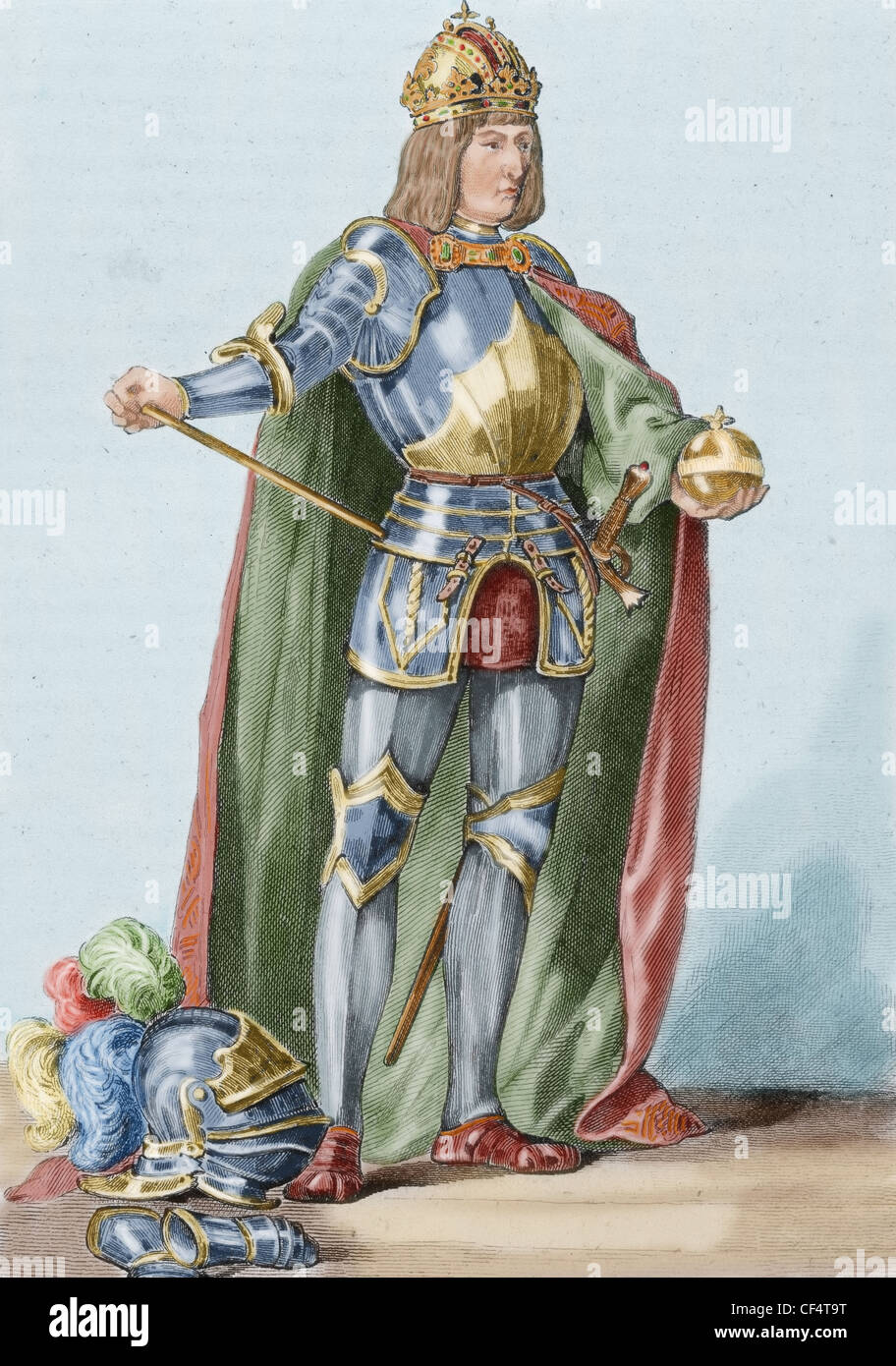 Maximilian I (1459-1519). King of the Romans and Holy Roman Emperor. Colored engraving. Stock Photo