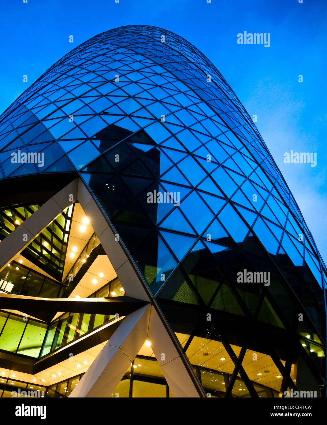 Architectural detail of 30 St Mary Axe also known as the Gherkin. Stock Photo