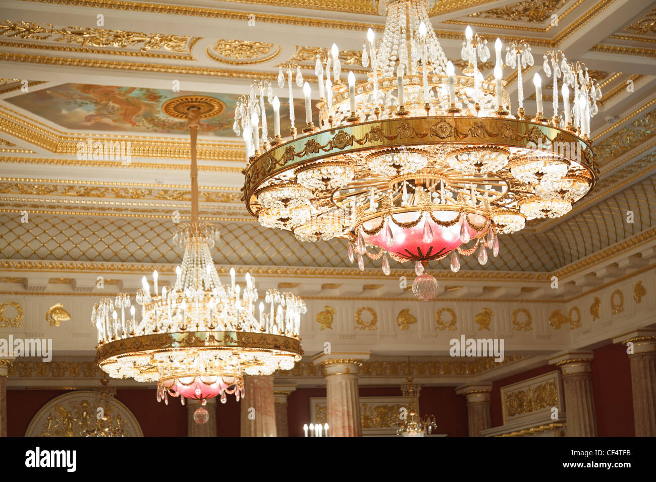 Chandeliers of State historical and architectural museum reserve Tsaritsyno, Russia. It was build in 1776. Stock Photo