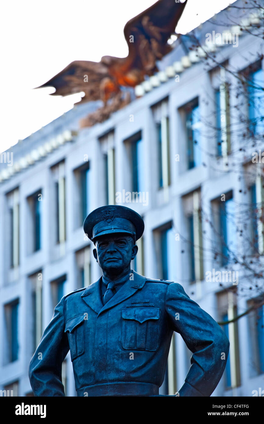 Statue of President Eisenhower in Grosvenor Square outside the American Embassy. Stock Photo