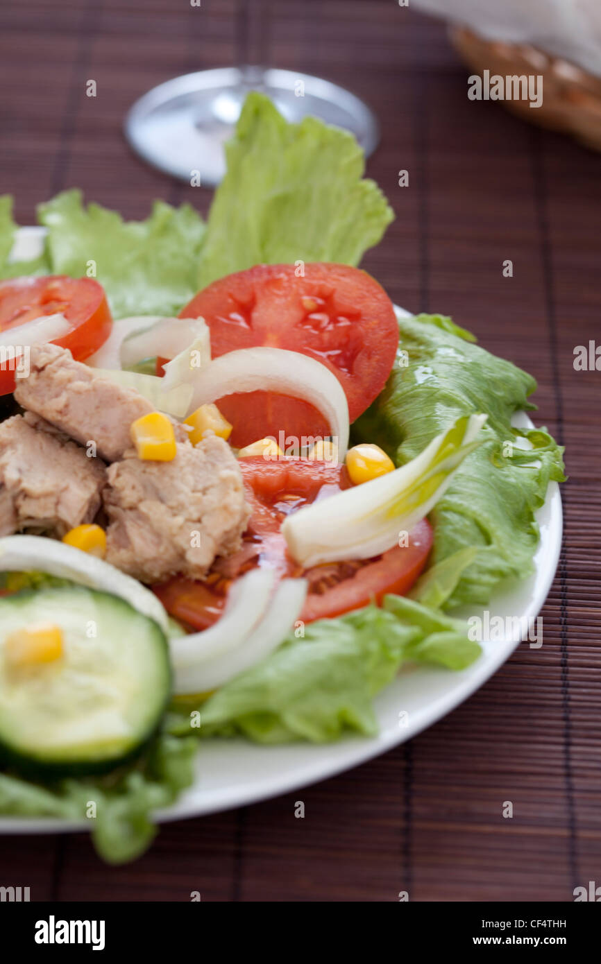 tasty tuna salad lettuce tomato cucumber onion Stock Photo Alamy