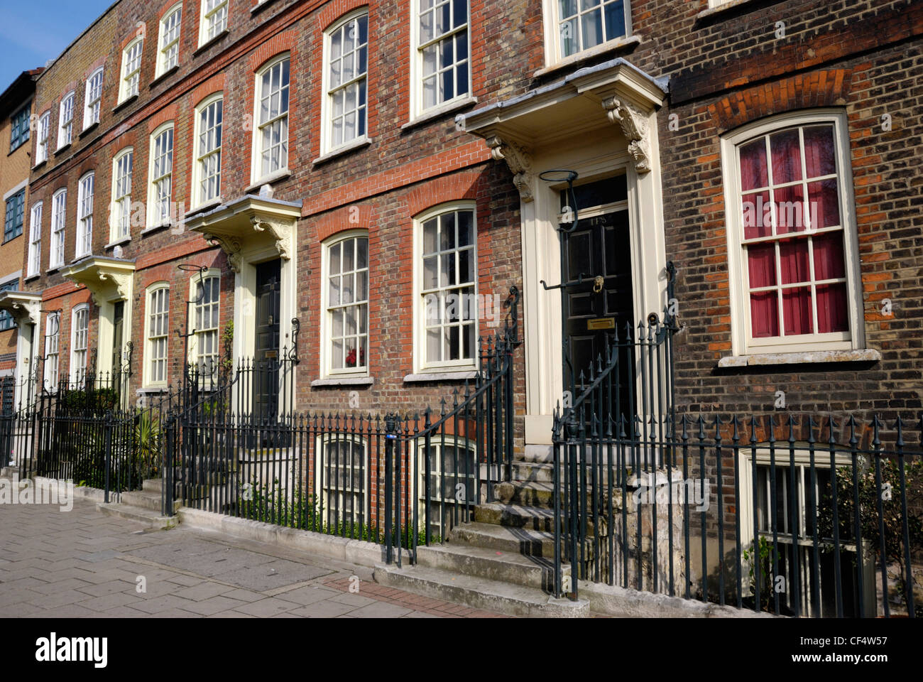 An 18th century Georgian terrace in Mile End Road. Stock Photo