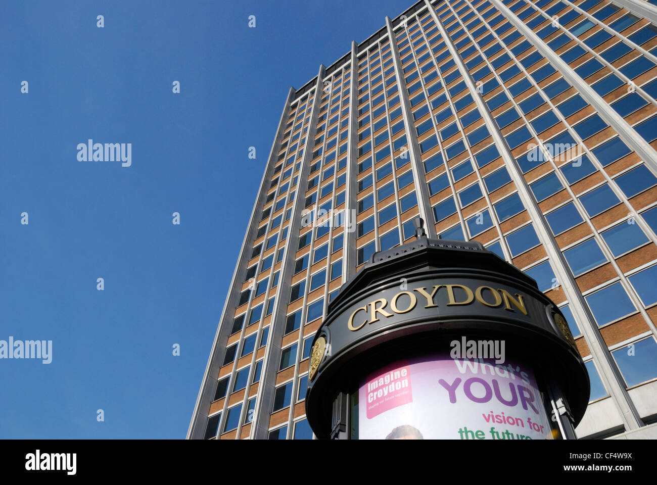 A Croydon sign below the Nestle headquarters building. Stock Photo