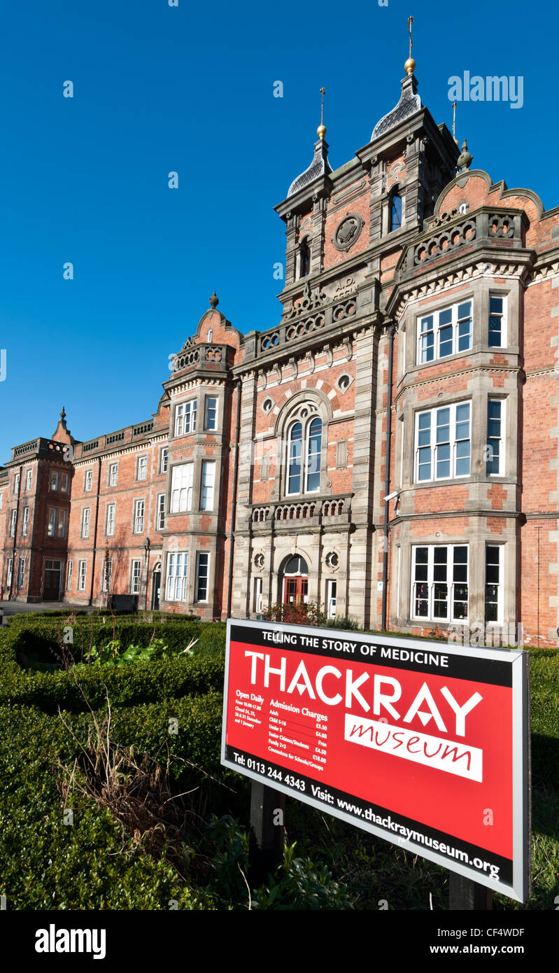 Front entrance to the Thackray Medical Museum, with sign in the foreground.  The museum is housed in a converted former Victoria Stock Photo