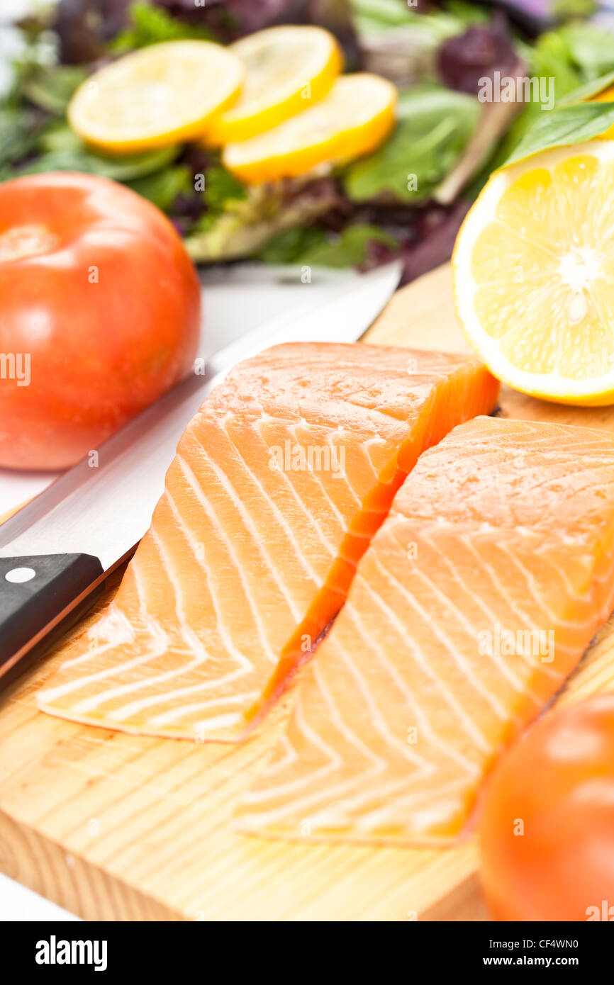 fresh salmon on white background Stock Photo - Alamy
