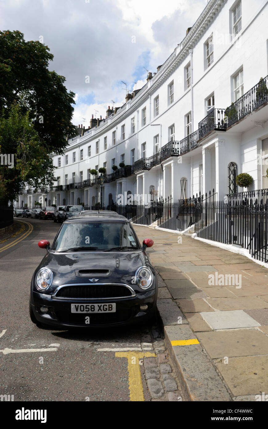 A black Mini Cooper S parked in Pelham Crescent. Stock Photo