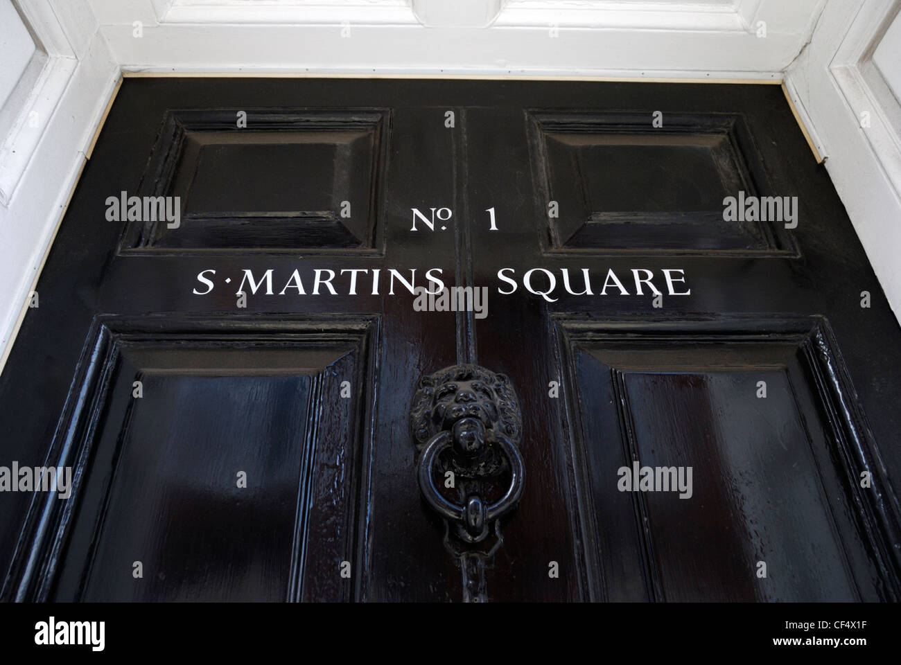 The front door of No.1 St. Martin's Square, a Georgian town house in Chichester. Stock Photo